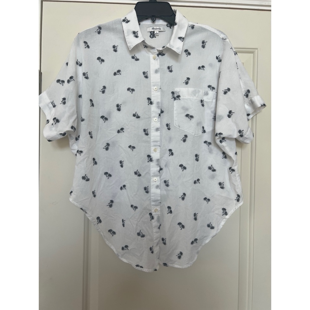 Madewell White Casual Button Down Shirt with Dark Motifs